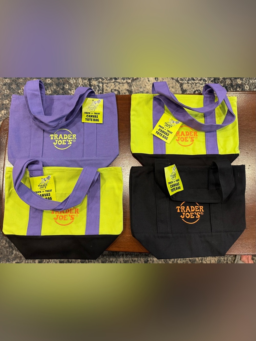 Trader Joe's Canvas Mini Tote Bag - Purple, Lime, Black